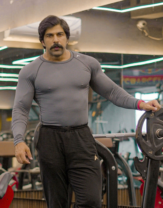Indians Men's Grey Full Sleeves Compression Tshirt