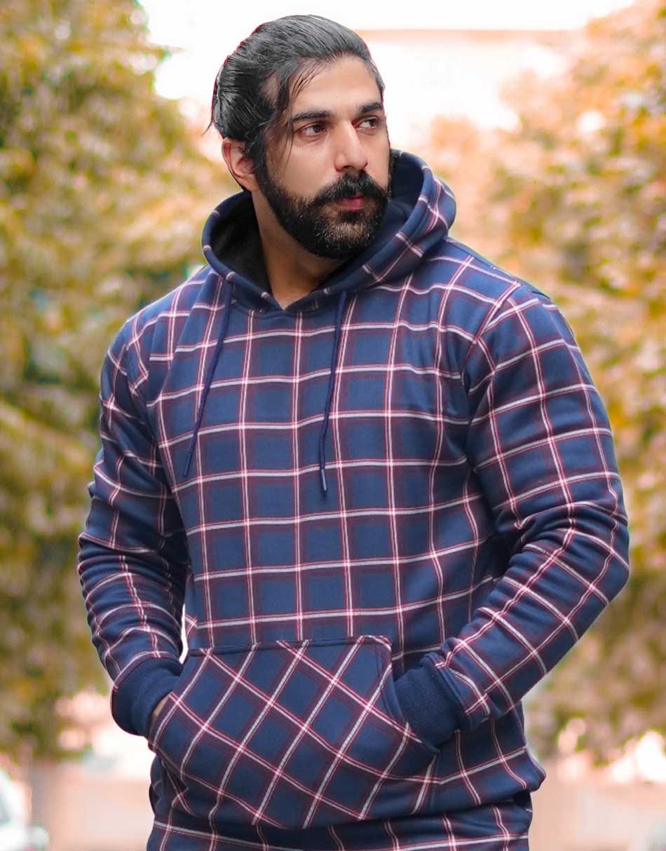 Bonded Check Hoodie Blue