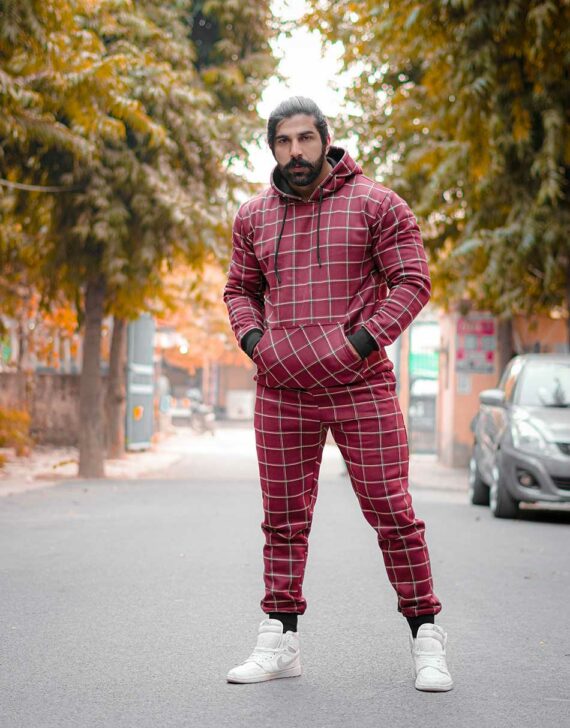 Bonded Check Hoodie Red