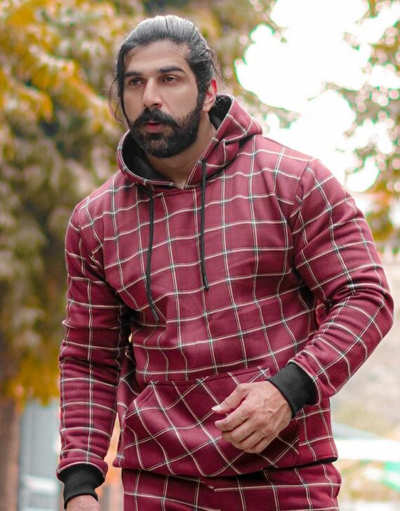 Bonded Check Hoodie Red