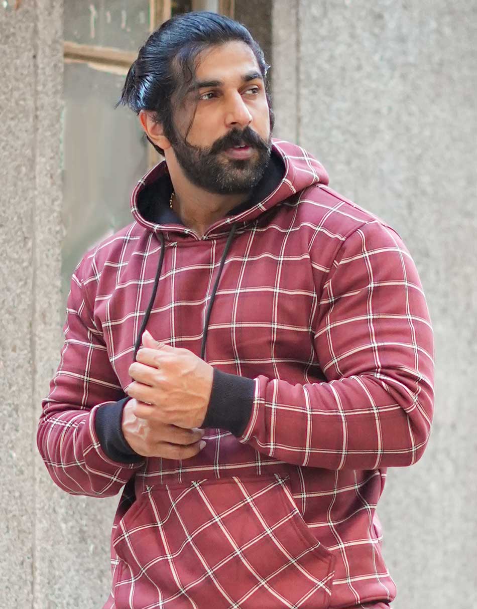 Bonded Check Hoodie Red