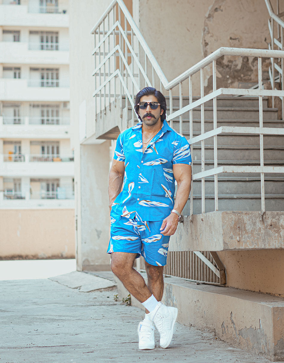 Aesthetic Indians Men's Sky Blue Printed Co Ords SET