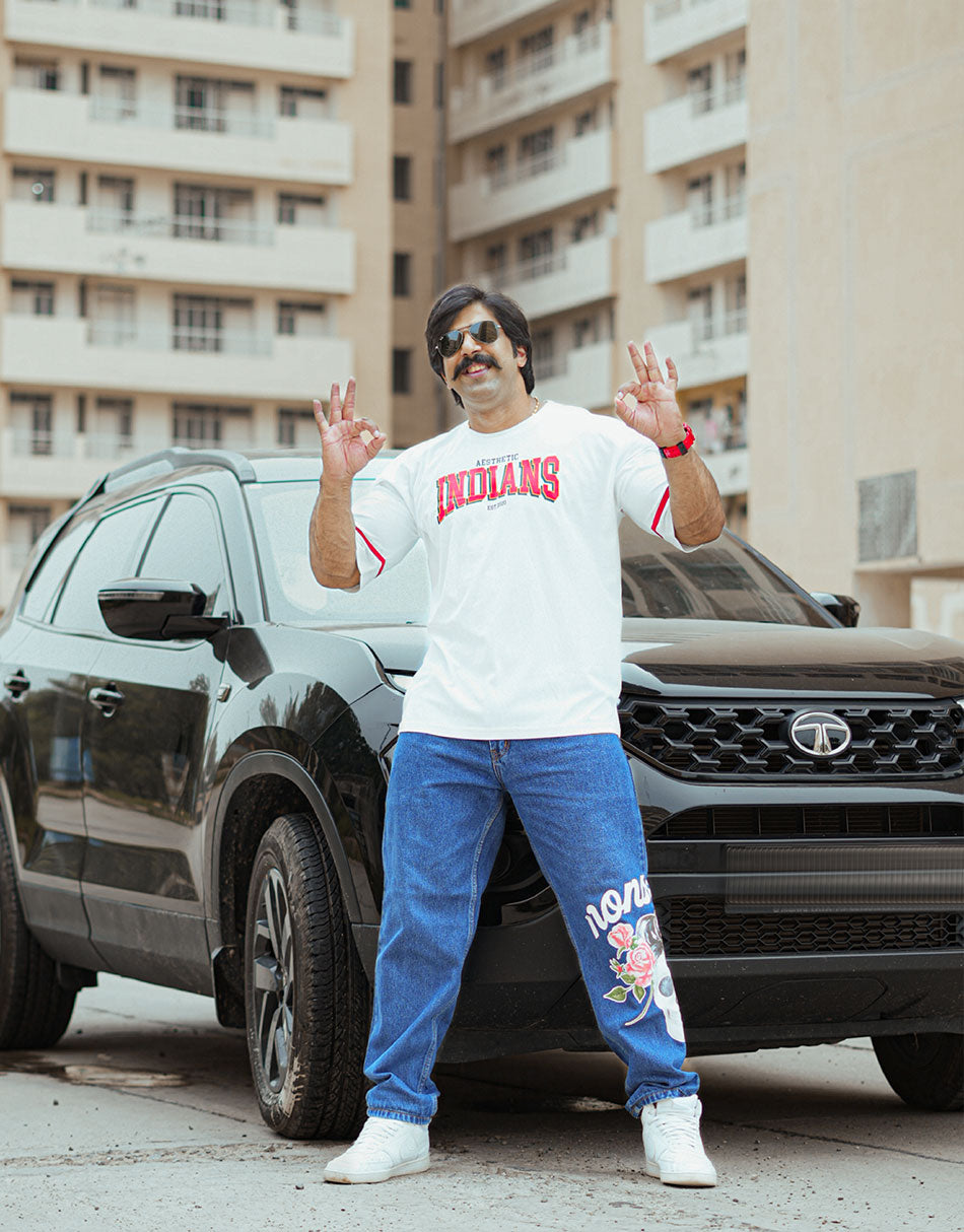 Retro Indians White Oversized Tshirt