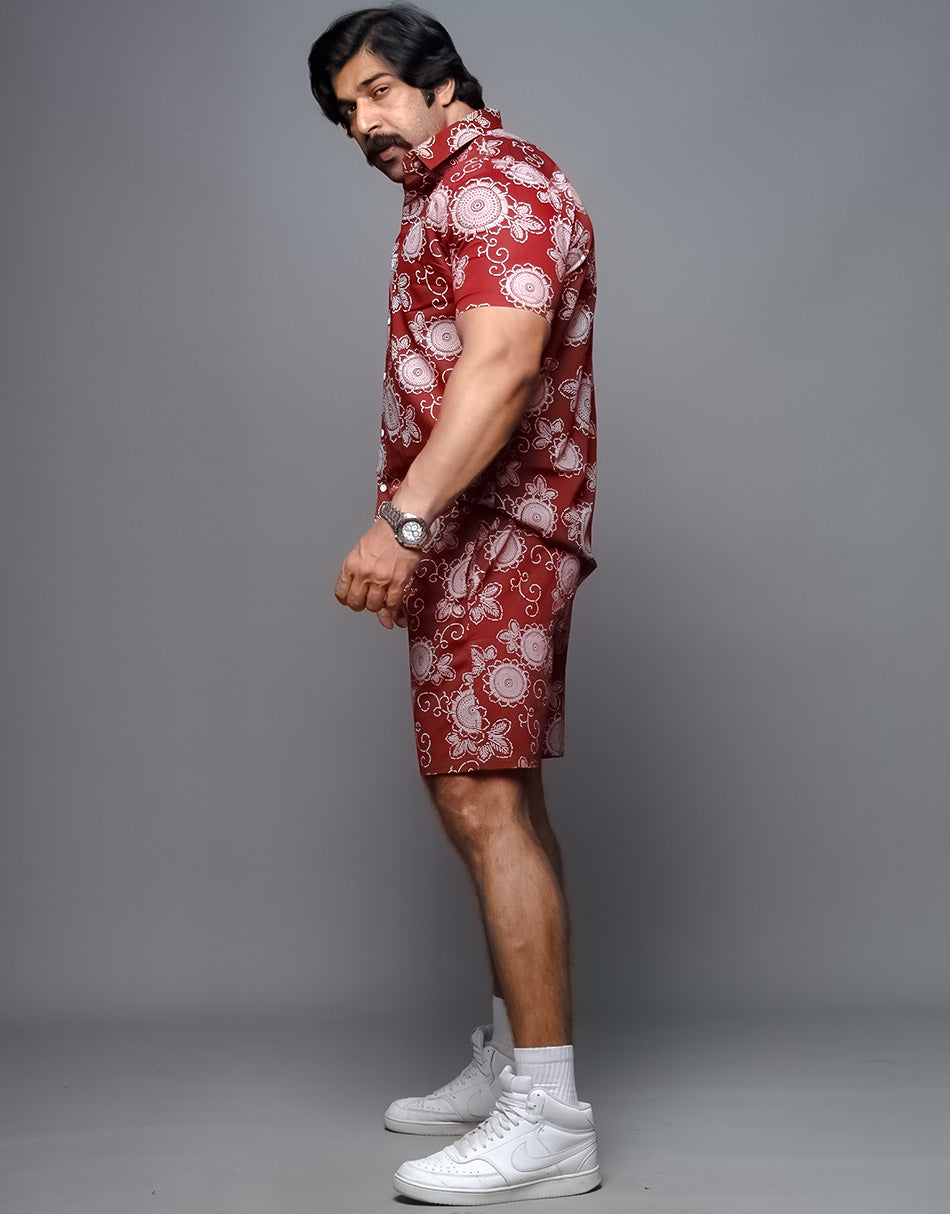 Indians Men's Printed Red Co Ords Set