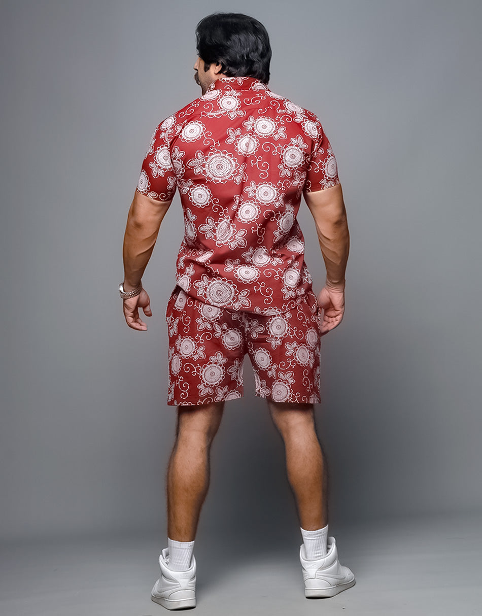 Indians Men's Printed Red Co Ords Set