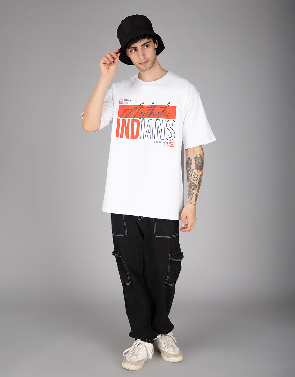 White Aesthetic Indians Oversized T-Shirt