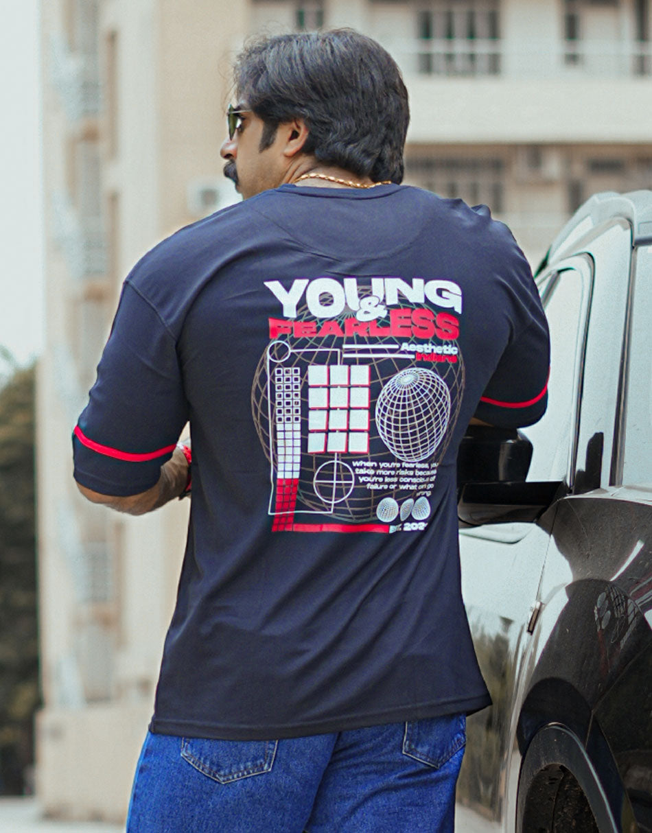 Indians Young & Fearless Black Oversized Tshirt