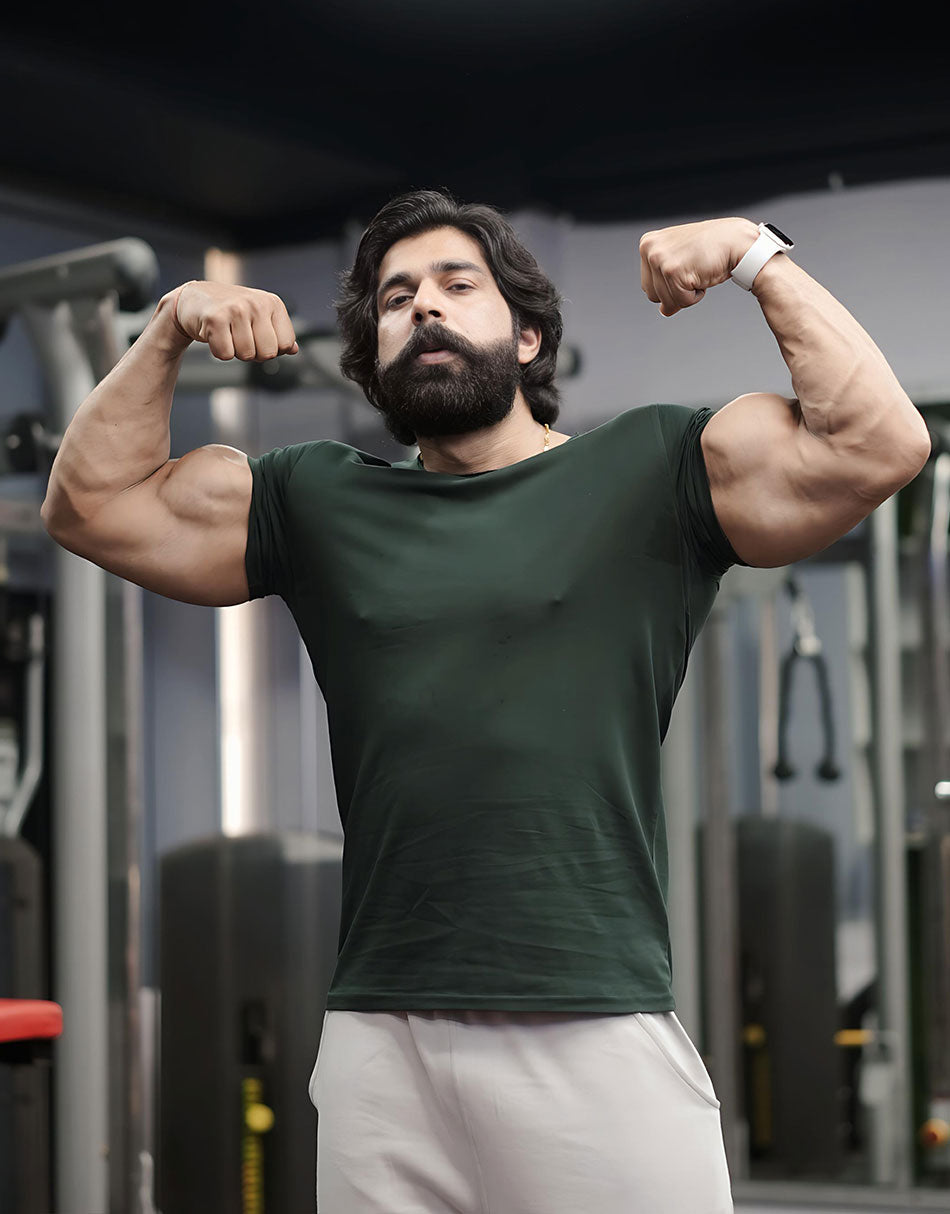 Indians Green Raw Edge Solid Tshirt