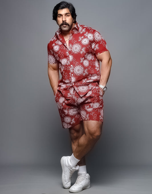 Indians Men's Printed Red Co Ords Set