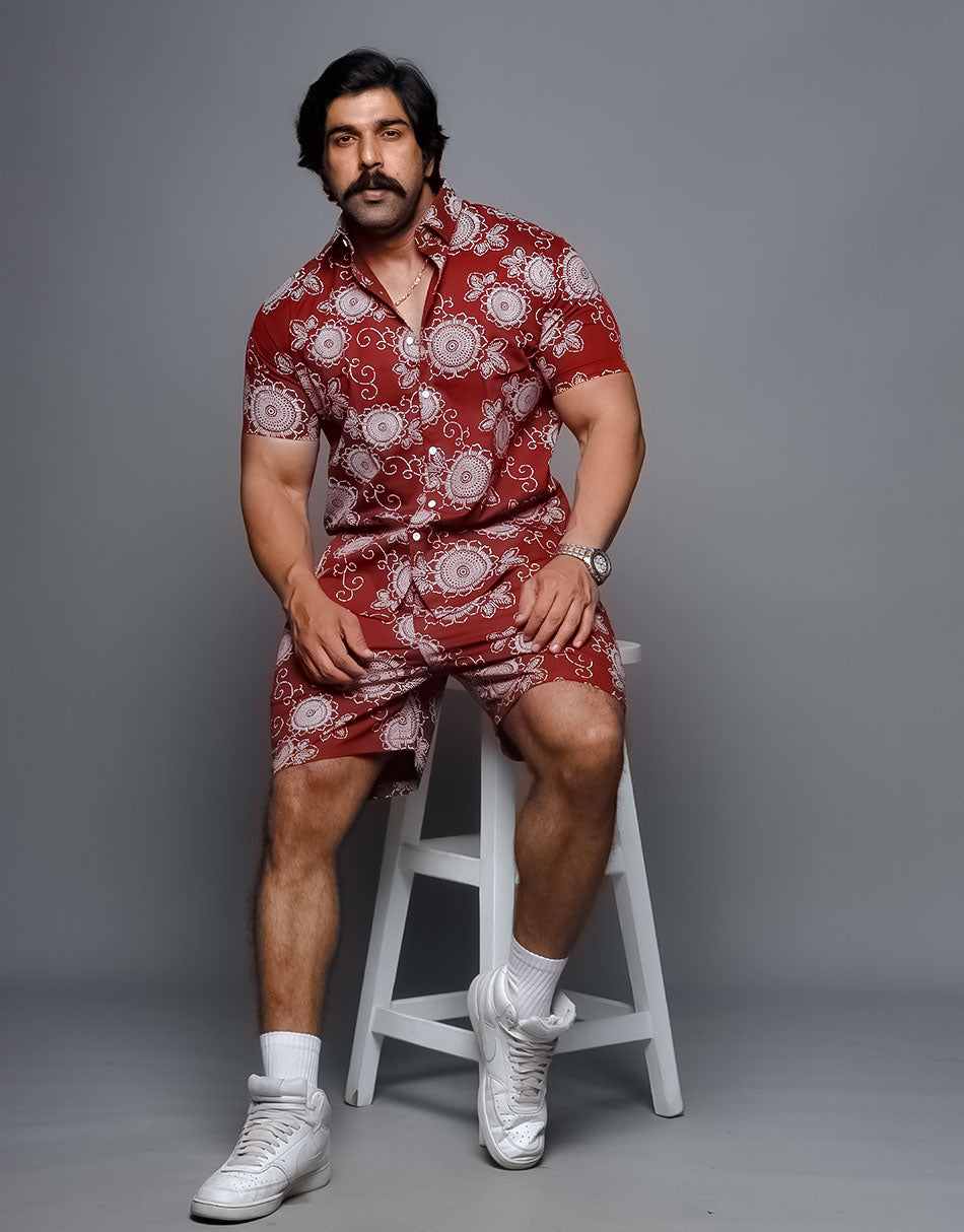 Indians Men's Printed Red Co Ords Set