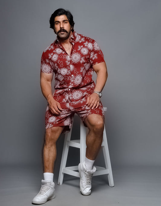 Indians Men's Printed Red Co Ords Set