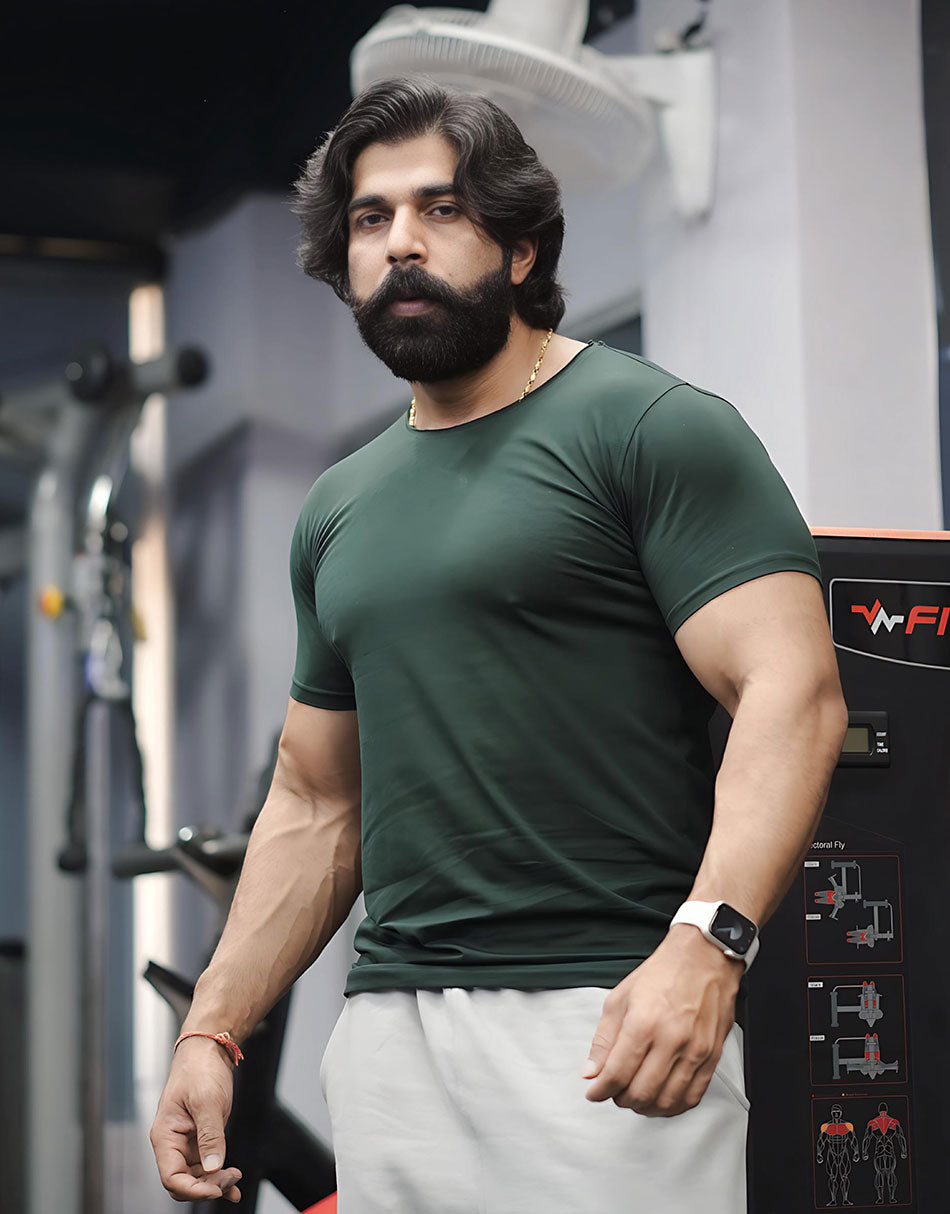 Indians Green Raw Edge Solid Tshirt