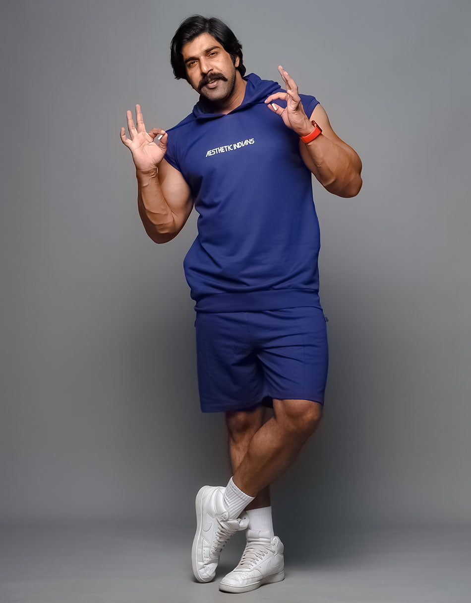 Indians Blue Hoodie Shorts Co Ords Set