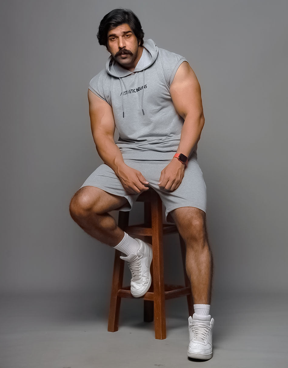 Indians Grey Hoodie Shorts Co Ords Set