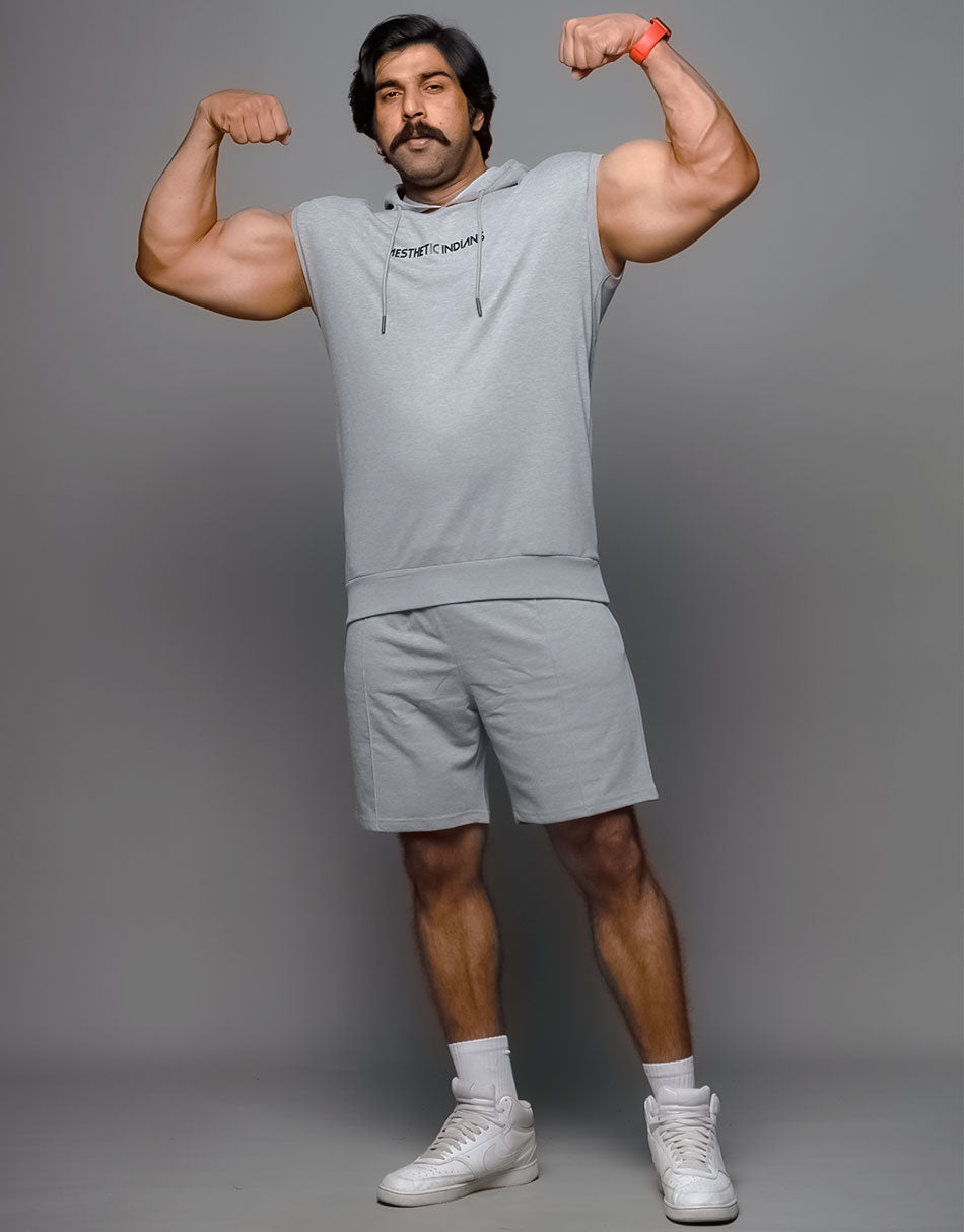 Indians Grey Hoodie Shorts Co Ords Set