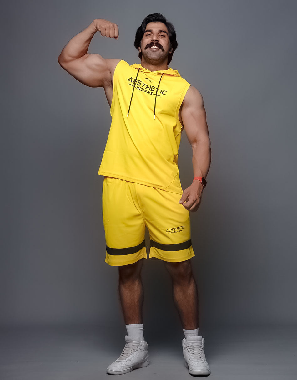 Indians Yellow Hoodie Shorts Co Ords