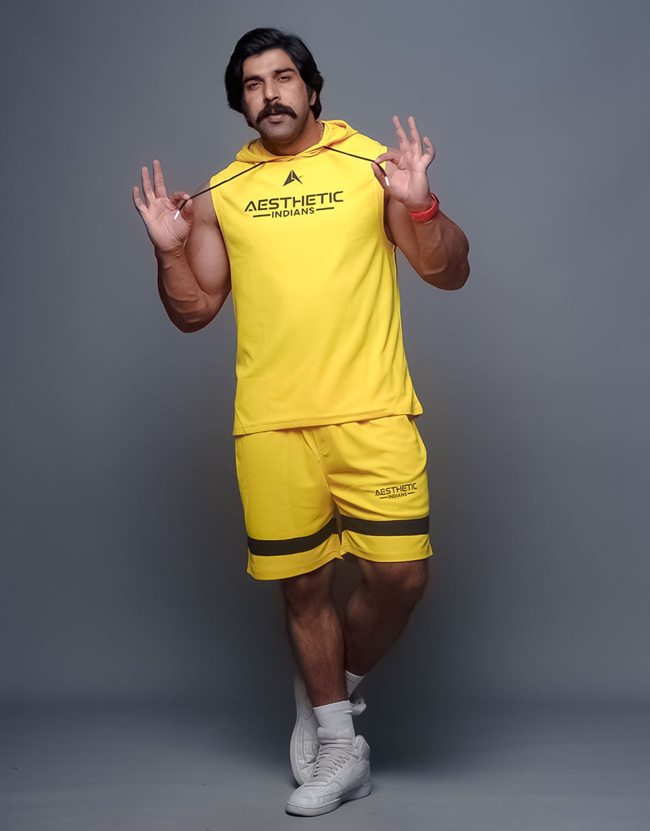 Indians Yellow Hoodie Shorts Co Ords