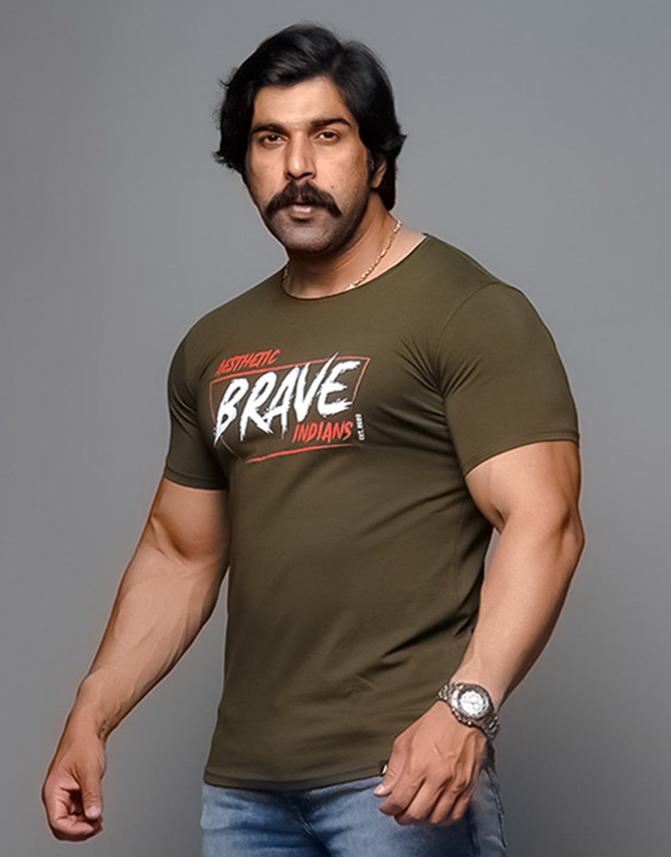 Brave Indians Bottle Green- T-shirt