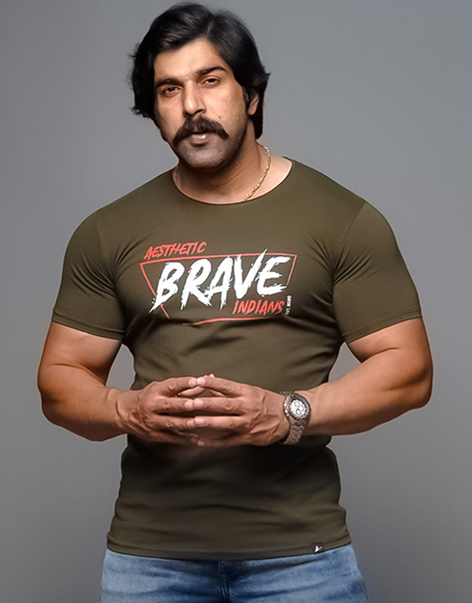 Brave Indians Bottle Green- T-shirt