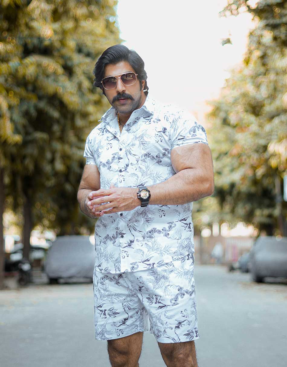 Mens White Printed Co Ords Set