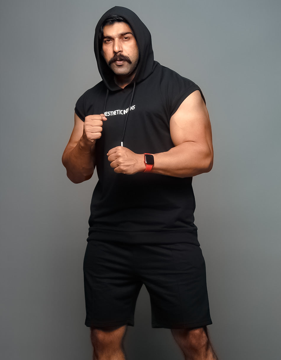 Black Hoodie Shorts Co Ords Set