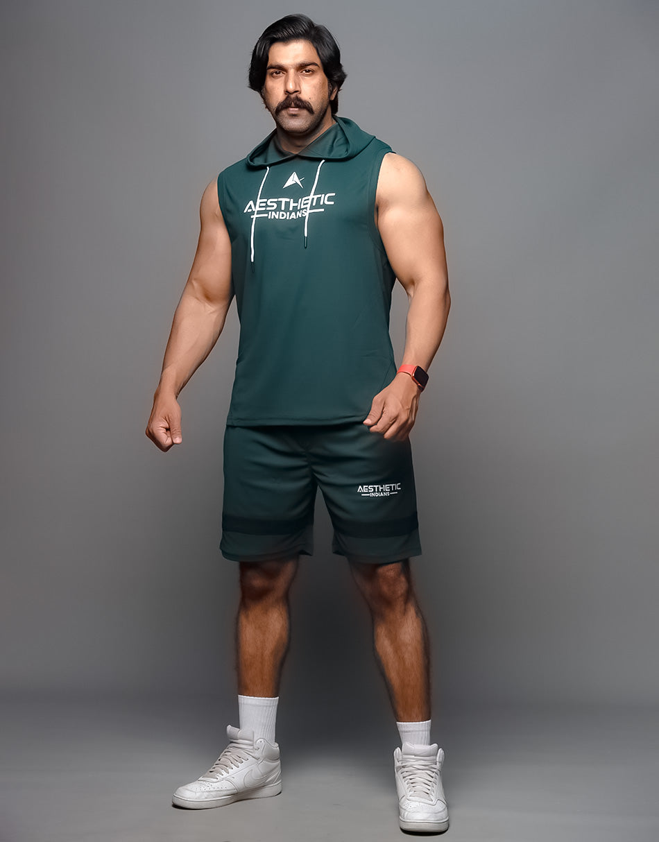 Bottle Green Hoodie Shorts Co Ords Set