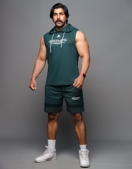 Bottle Green Hoodie Shorts Co Ords Set