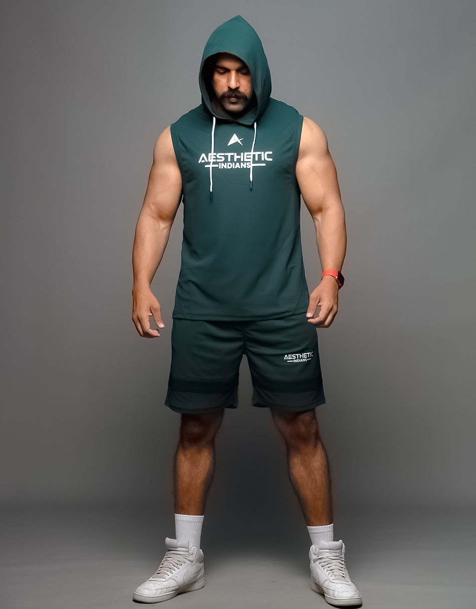 Bottle Green Hoodie Shorts Co Ords Set