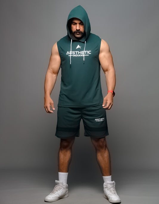 Bottle Green Hoodie Shorts Co Ords Set