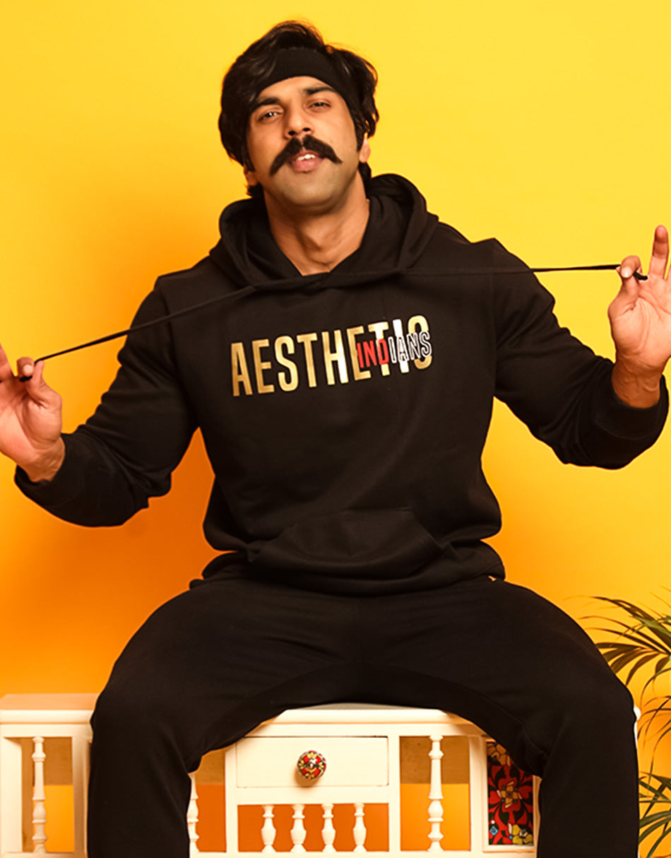 Aesthetic Indians Black Drop Shoulder Golden Hoodie