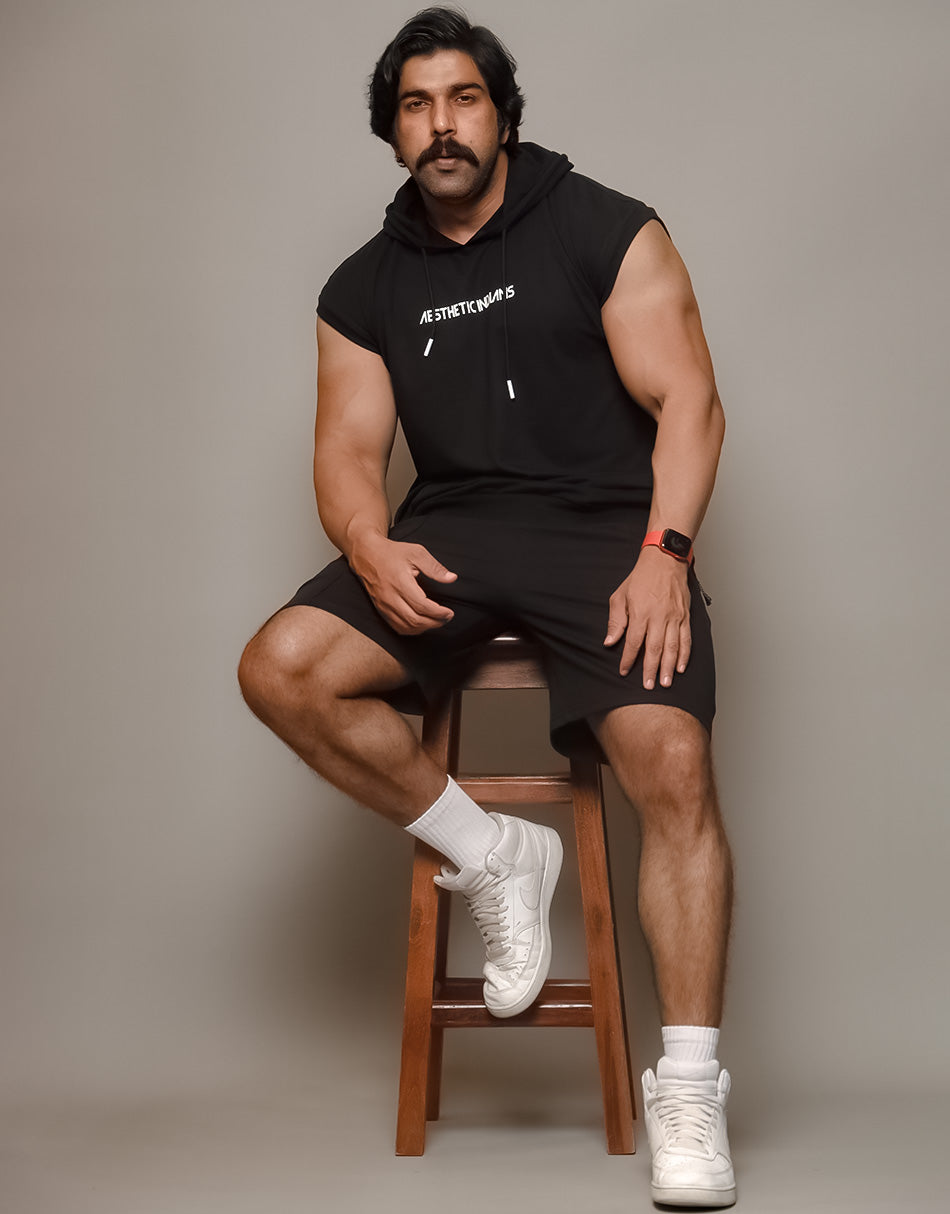 Black Hoodie Shorts Co Ords Set