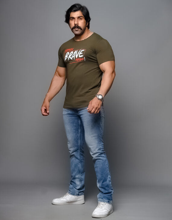 Brave Indians Bottle Green- T-shirt