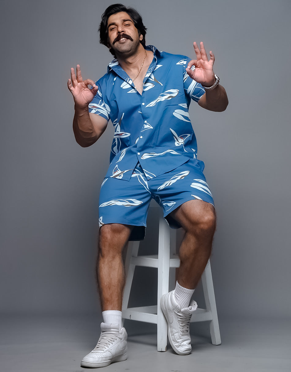 Aesthetic Flower Printed Blue Co Ords Set