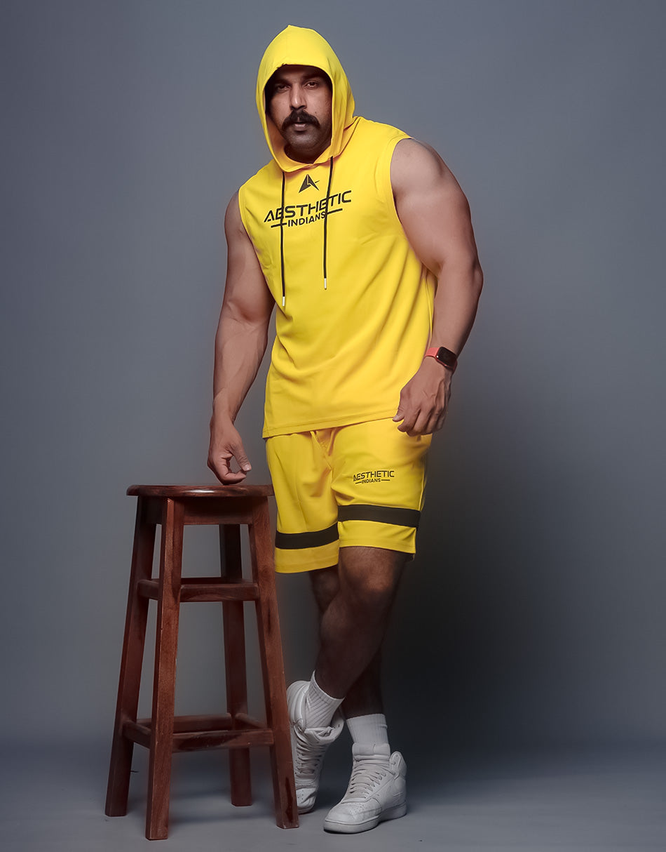 Indians Yellow Hoodie Shorts Co Ords