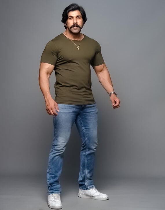 Aesthetic Indians Bottle Green Solid T-shirt
