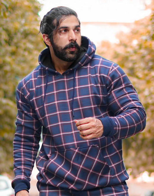 Bonded Check Hoodie Blue