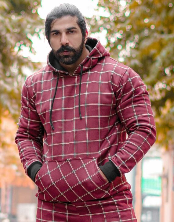 Bonded Check Hoodie Red