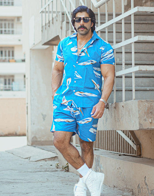 Aesthetic Indians Men's Sky Blue Printed Co Ords SET
