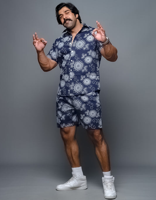 AESTHETIC PRINTED BLUE SHIRT SHORTS CORDS