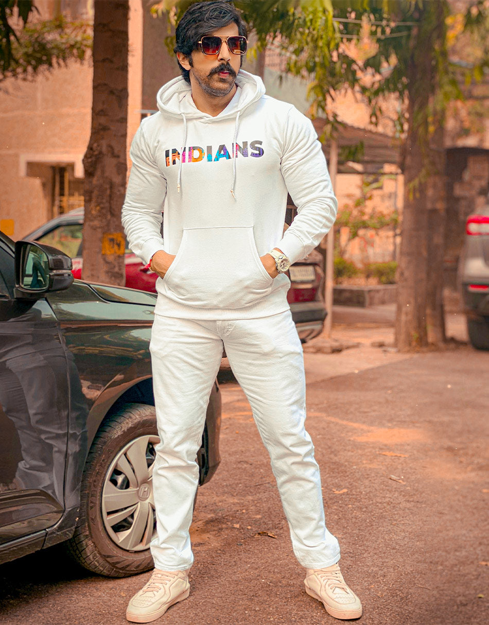 Limited Edition Drop Shoulder Indians Hoodie- White